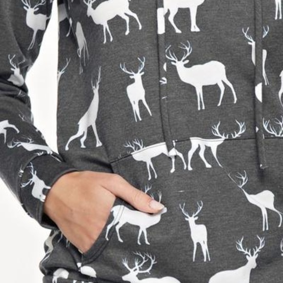 Stag Hoodie with Plaid Accents - Picture 2 of 3